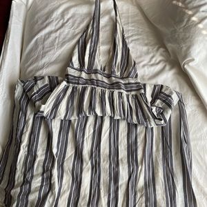 Grey Striped Linen Maxi Dress
